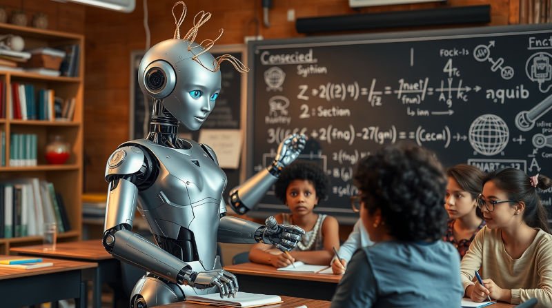 Friend or Foe? The Truth About AI’s Growing Role in Schools b27 02 flux schnell a female humanoid robot with a metallic silver bo 0