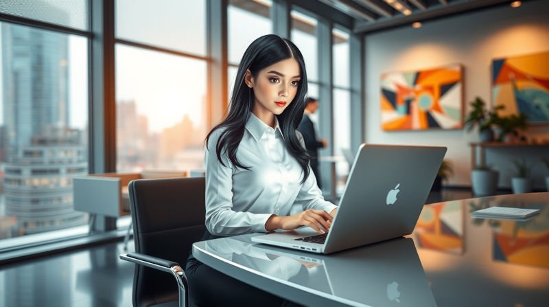 b31 04 flux schnell a female humanoid with long dark hair and bright 1