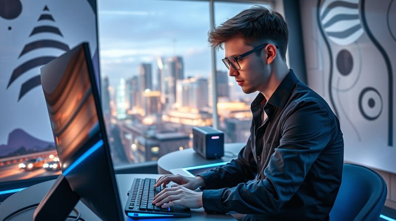 b37 04 flux schnell a young adult man with short brown hair and a foc 2